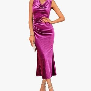 Grace Karin Velvet Midi Dress in Vibrant Purple